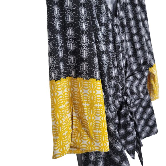 Ashley Stewart Abstract Black Yellow Front Tie Button Front Top Blouse Sz 18 - Picture 8 of 8
